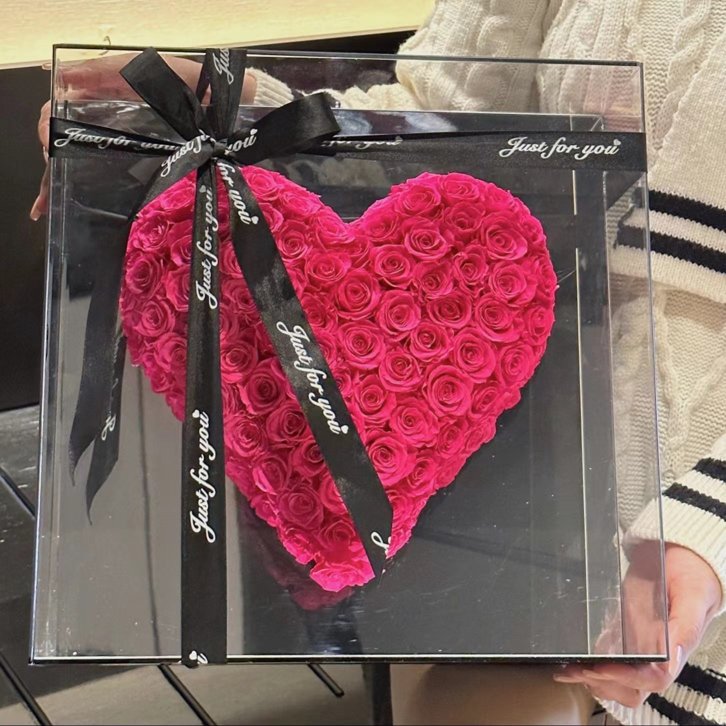 有钱花永生花玫瑰爱心镜面礼盒送女友闺蜜老婆生日结婚七夕节礼物