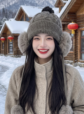 户外针织冷帽子大头围显脸小雪山