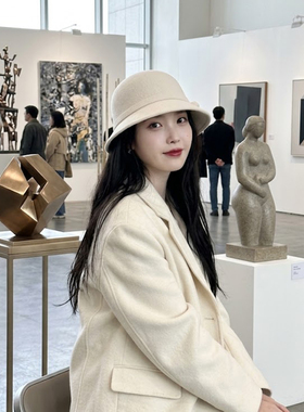 白色渔夫帽盆赫本风女秋冬法式复