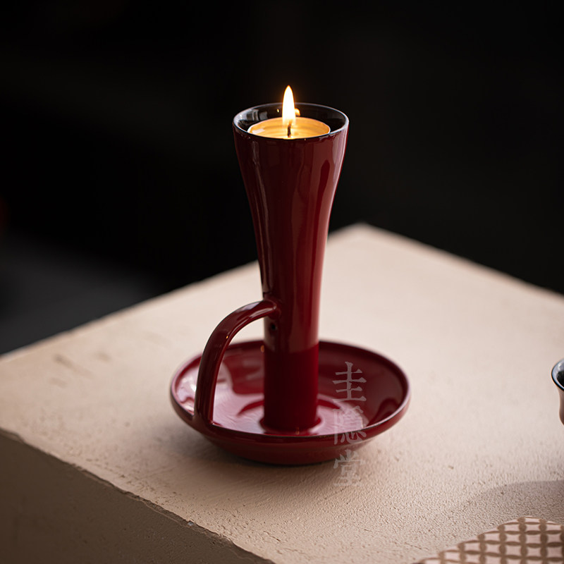圭隐堂故宫红陶瓷蜡烛台中国红茶室氛围感禅意茶道摆件茶几装饰品,淘宝优惠券,粉丝福利购,淘宝优惠卷