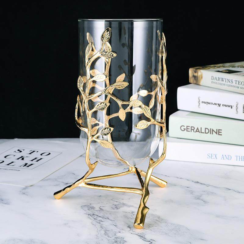 轻奢金属花枝玻璃花瓶 插花水培摆件 家居客厅餐厅酒店软装饰品,淘宝优惠券,粉丝福利购,淘宝优惠卷