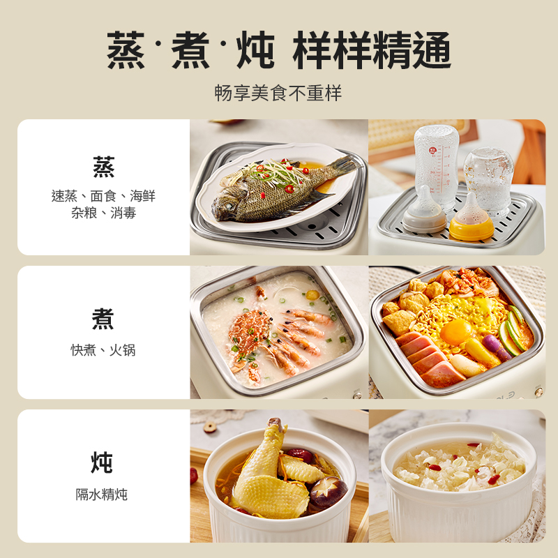 松雨不锈钢电蒸锅多功能家用小型智能可预约定时全自动蒸煮一体锅