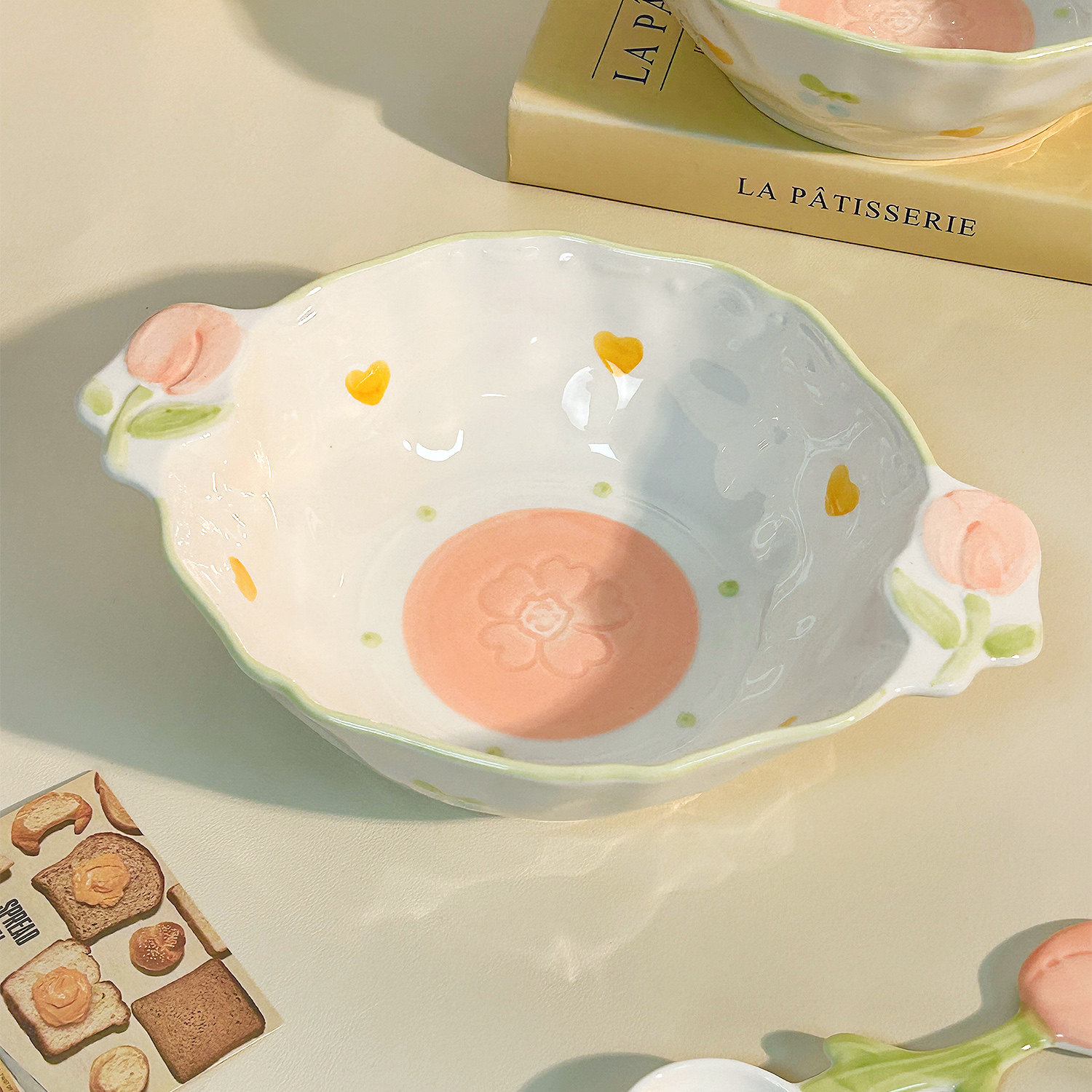 双耳汤碗家用陶瓷大碗盛汤盆10英寸大号面碗高颜值餐具2024新款