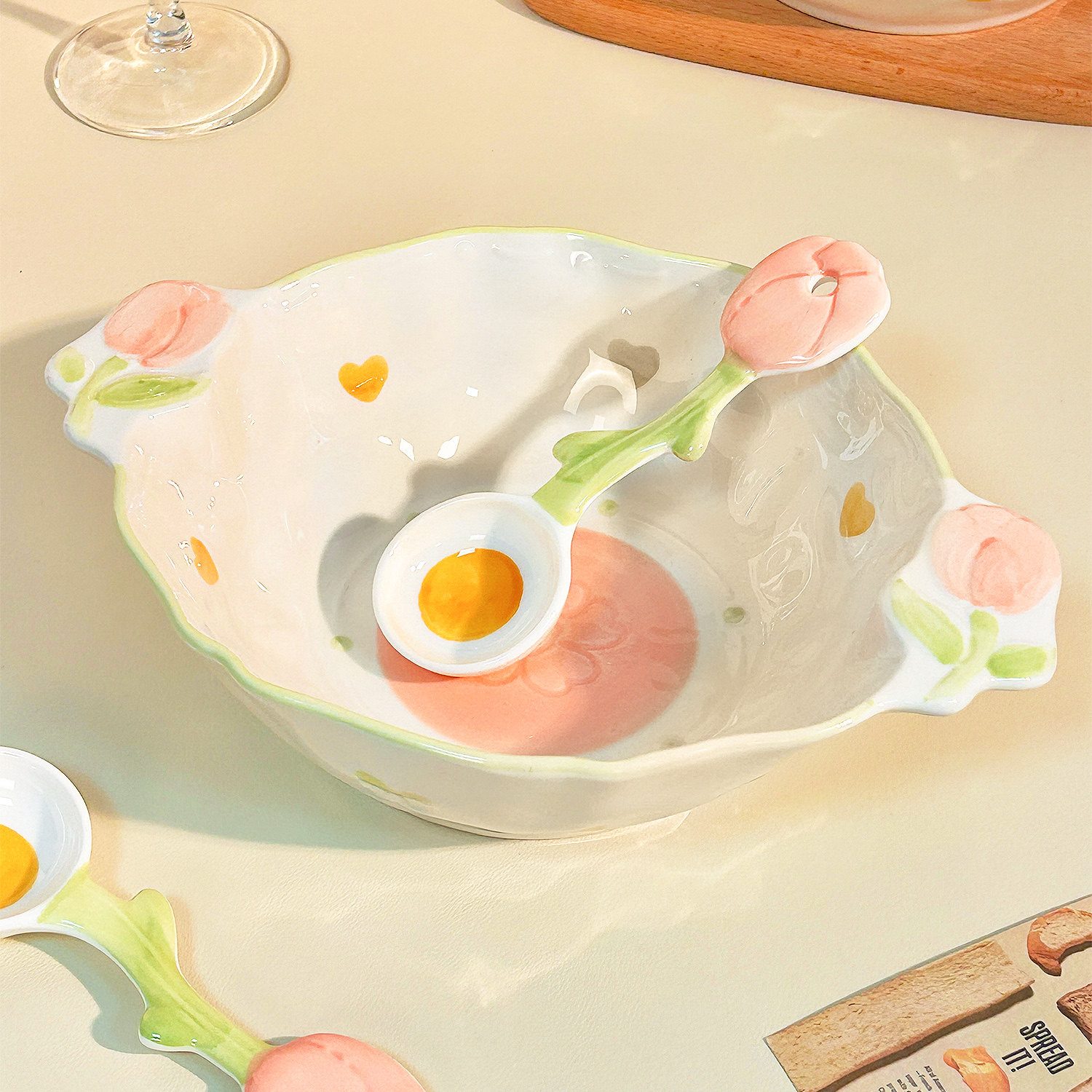 双耳汤碗家用陶瓷大碗盛汤盆10英寸大号面碗高颜值餐具2024新款