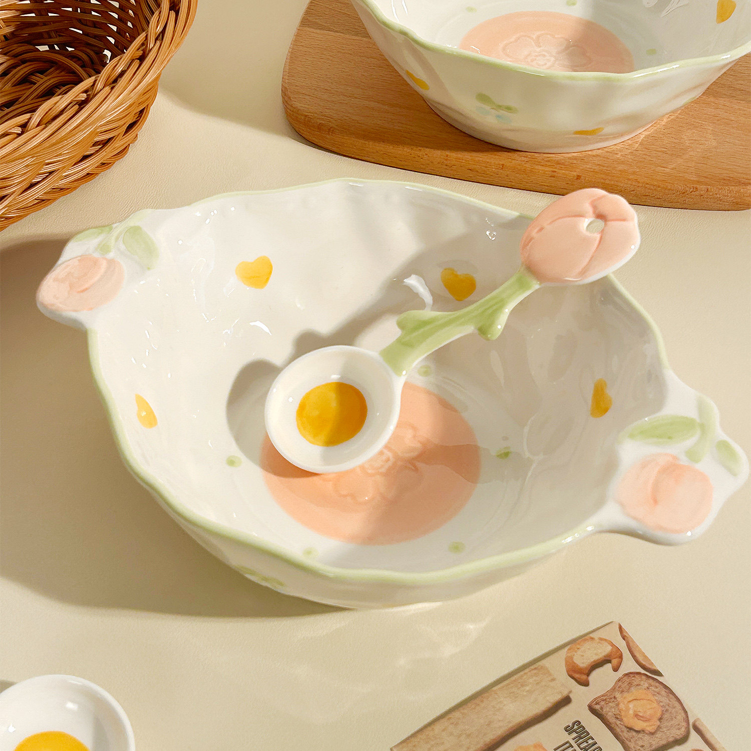 双耳汤碗家用陶瓷大碗盛汤盆10英寸大号面碗高颜值餐具2024新款