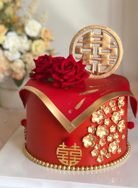 纪念日蛋糕情侣结婚订婚纪念日双喜甜品台网红仿真蛋糕模型摆件定
