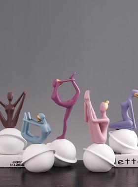 瑜伽小人物摆件瑜伽馆工艺品禅意女孩房间装饰品卧室床头柜家居