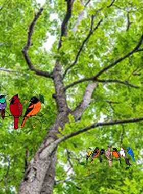 birds stained glass window hangings独立站家居装饰挂件小鸟