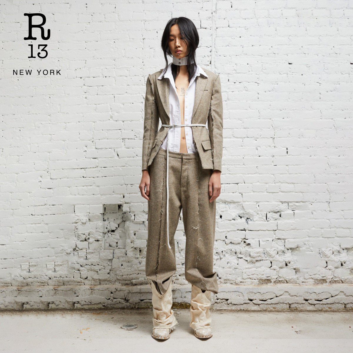 【明星同款】R13 早秋系列 外缝线羊毛长裤阔腿西裤意大利制造,淘宝优惠券,粉丝福利购,淘宝优惠卷