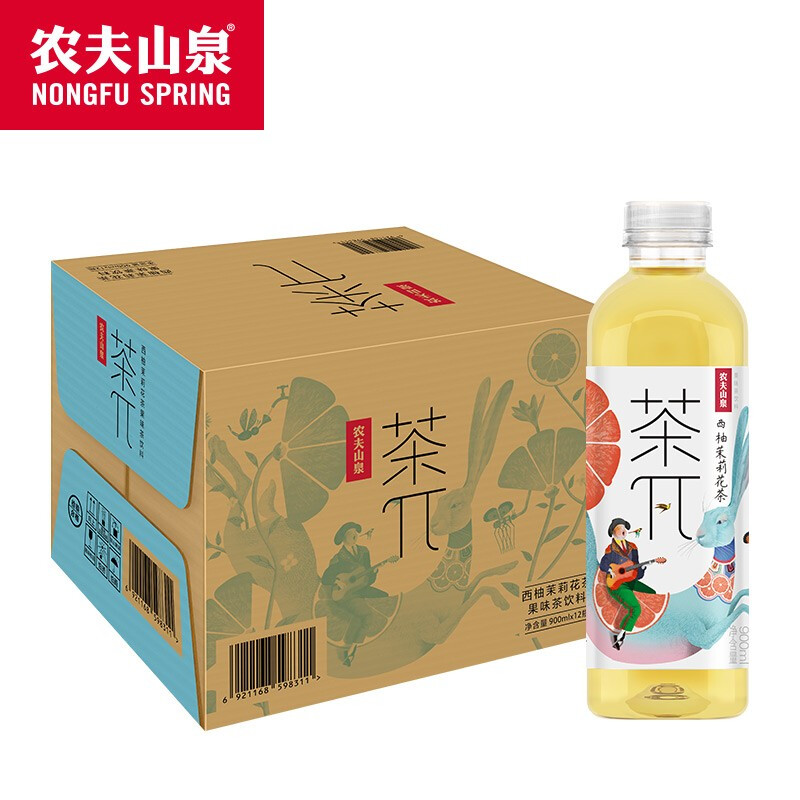 农夫山泉茶兀900ml茶派柠檬红茶蜜桃乌龙12瓶整箱西柚茉莉果汁茶-图1