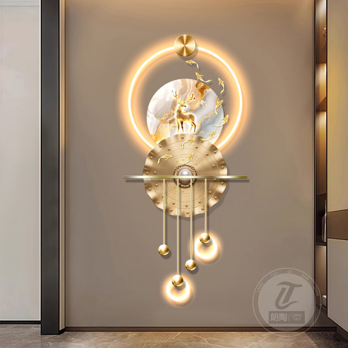 九鱼图玄关装饰画麋鹿壁画格栅装饰挂件高级感壁灯画LED发光画 - 图3