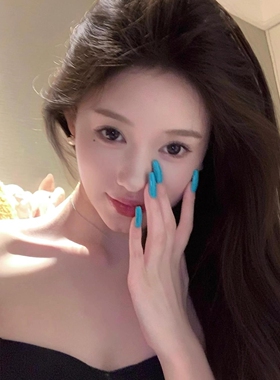 手工穿戴甲2026年新款高级感显白蓝色中长款辣妹纯色美甲贴片可拆