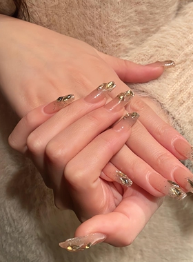 富家千金香槟钻美甲贴片高级感气质显白新年战甲手工穿戴甲可拆