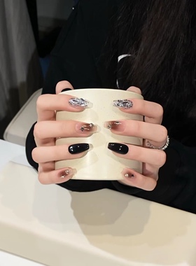 手工定制穿戴甲成品美甲贴片黑色