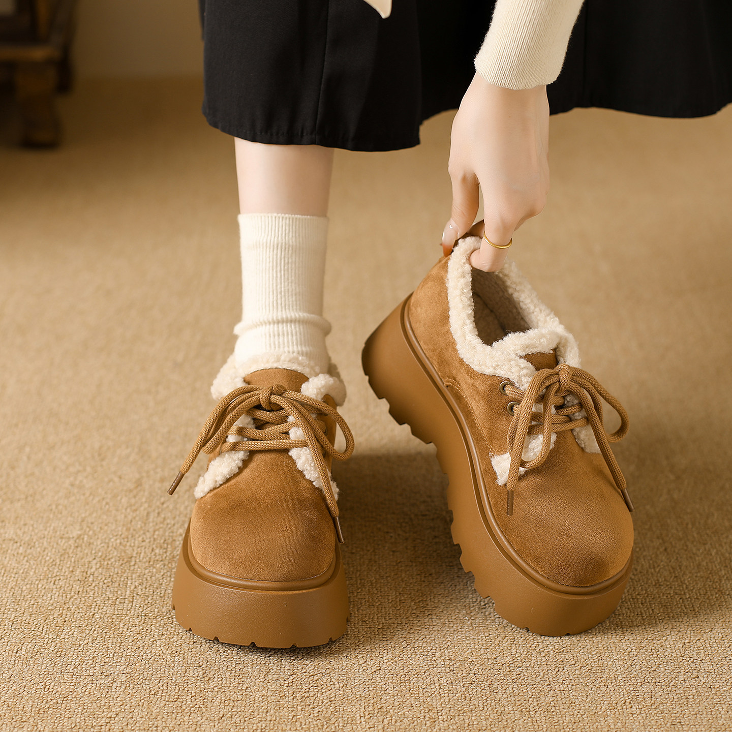 厚底增高勃肯雪地靴女2025冬季新款加绒一脚蹬乐福鞋保暖低帮棉鞋,淘宝优惠券,粉丝福利购,淘宝优惠卷