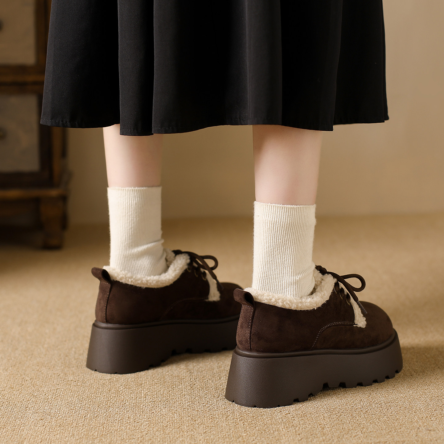 厚底增高勃肯雪地靴女2025冬季新款加绒一脚蹬乐福鞋保暖低帮棉鞋,淘宝优惠券,粉丝福利购,淘宝优惠卷