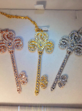 银镀玫瑰金烟花钥匙项链