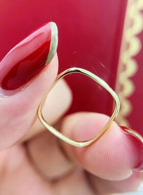 纯18K玫瑰金莫桑石简约黄金色小方钻戒指时尚白金情人节礼物素圈