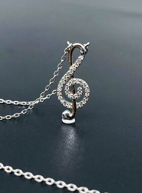 S925银新款莫桑石音符项链