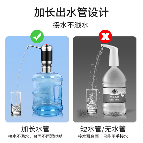 美能迪桶装水自动抽水器吸水器不锈钢按压式无线电动车载电镀高档 - 图0