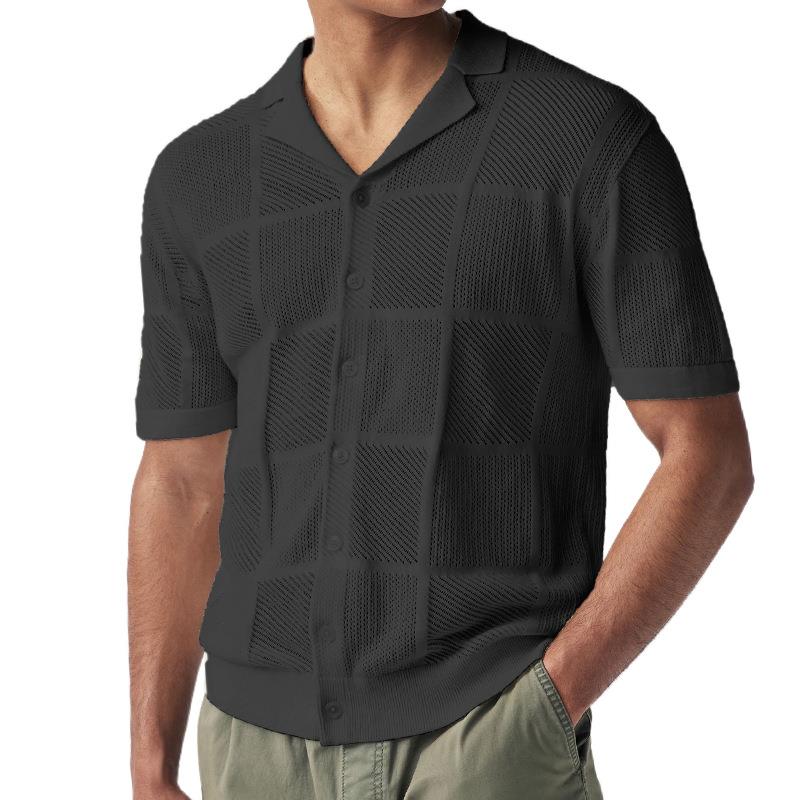 shirt casual cardigans mens knit through see out hollow - 图2