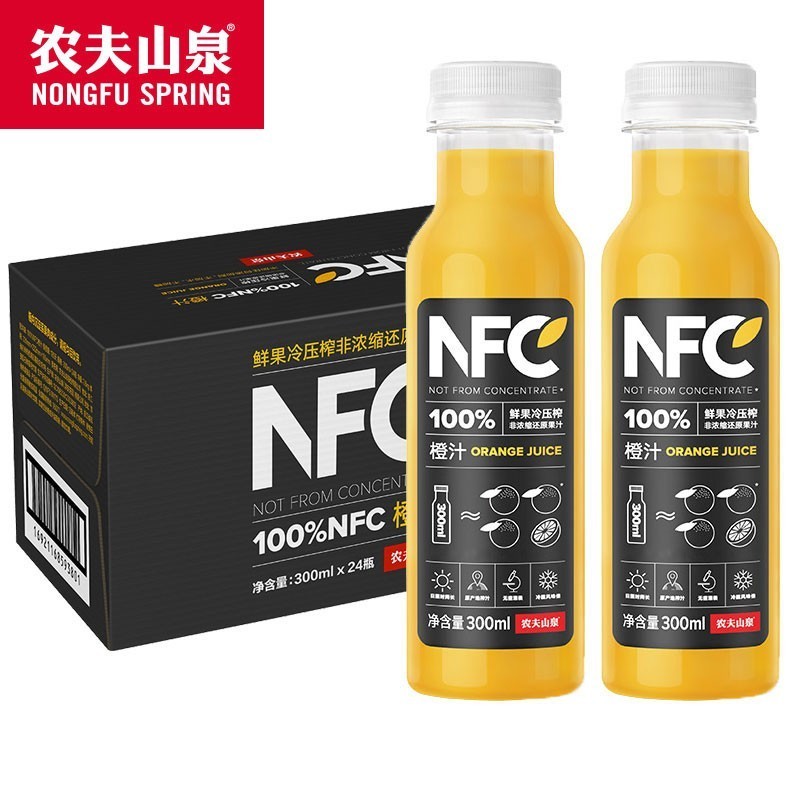 农夫山泉NFC果汁饮料鲜榨橙汁番石榴苹果汁芒果汁300ml24瓶装整箱-图0