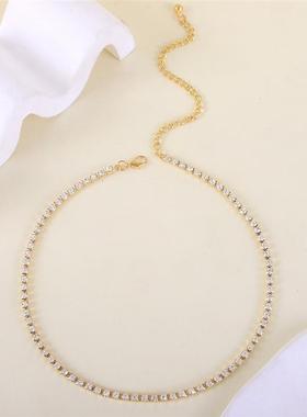 跨境热销新款欧美风潮酷项链 方钻项链锁骨链锆石女气质轻奢颈链