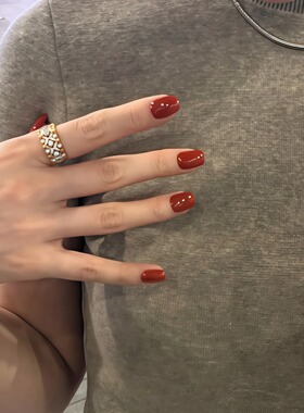 【果冻系列烂番茄】新款纯色光疗手工穿戴甲红色系显白美甲
