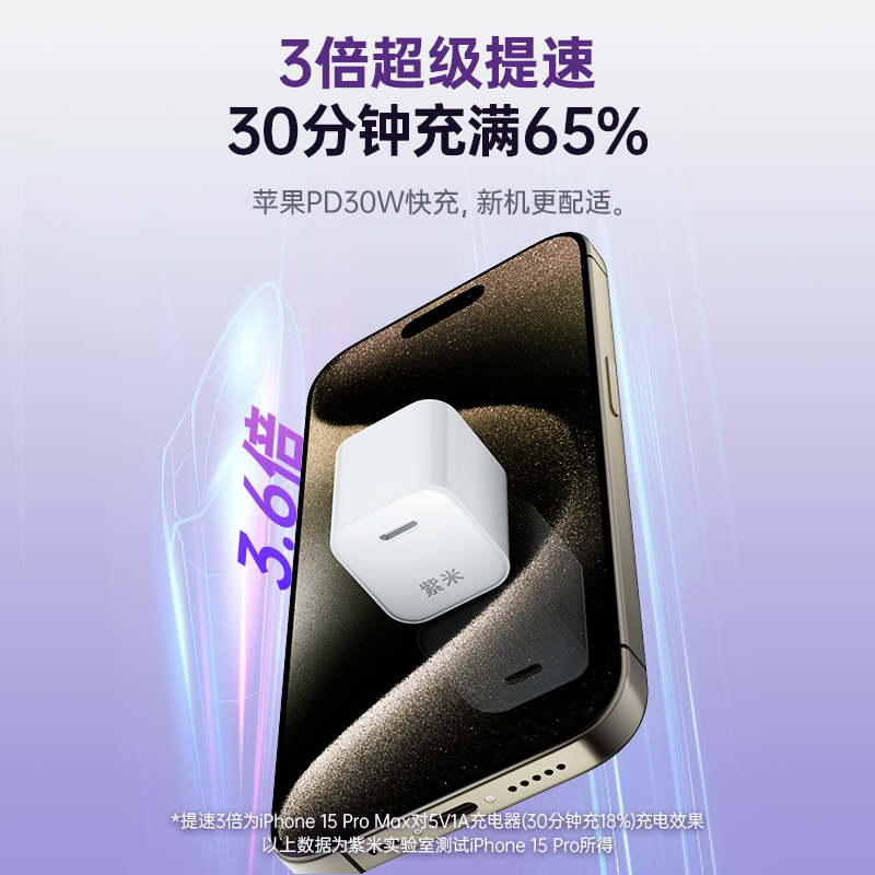 紫米正品30W氮化镓充电头PD快充20W适用苹果iPhone16/15/14/13ProMax华为小米12手机iPad充电器线套装一套33W