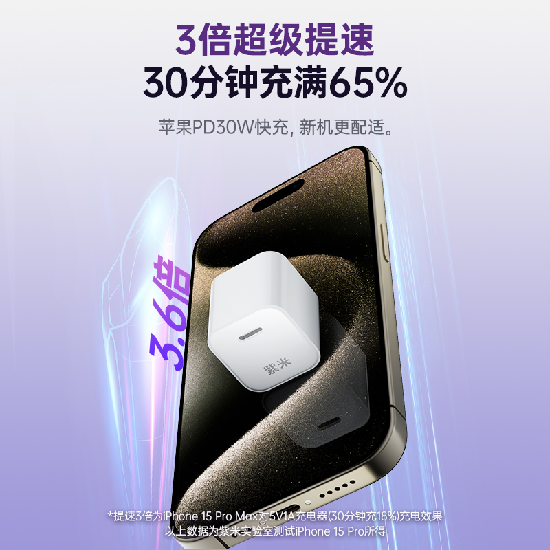 紫米正品氮化镓充电头PD 30W/20W快充适用苹果iPhone15/14/13/12ProMax华为小米手机iPad平板33W充电器线套装