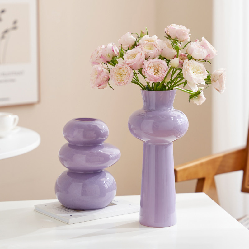 ins高级感玻璃花瓶水养鲜花客厅插花家居电视柜中古花器香芋紫色