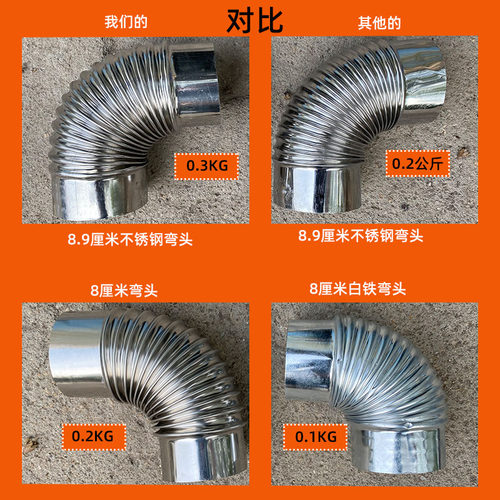 加厚不锈钢烟囱柴火灶烟筒烤火炉弯头生物质颗粒炉无缝排烟排气管 - 图2