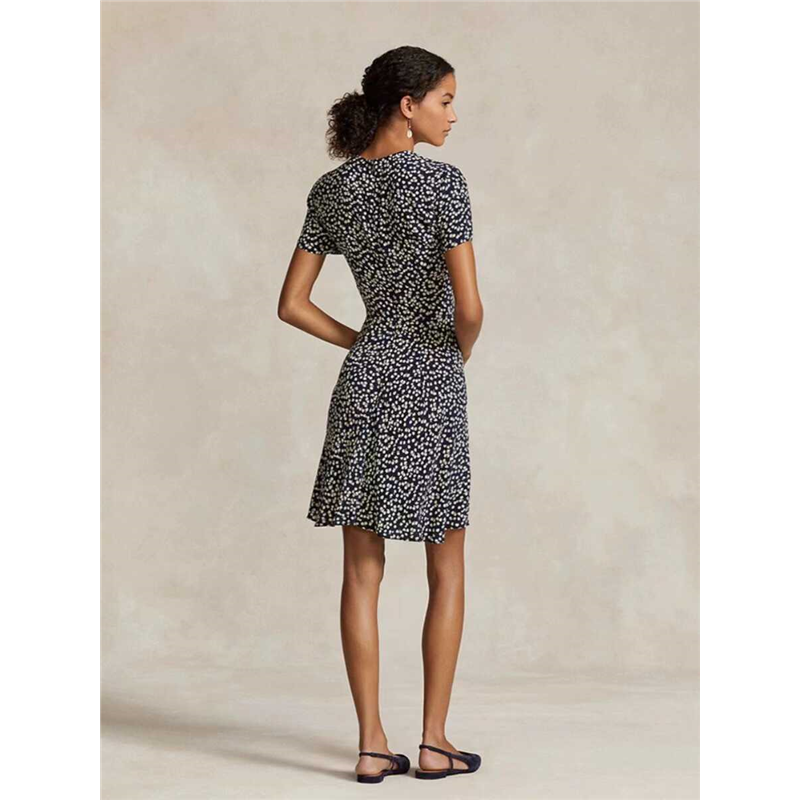 【现货】Rouje Life法式小众复古蓝白碎花修身收腰圆领短款连衣裙 - 图1