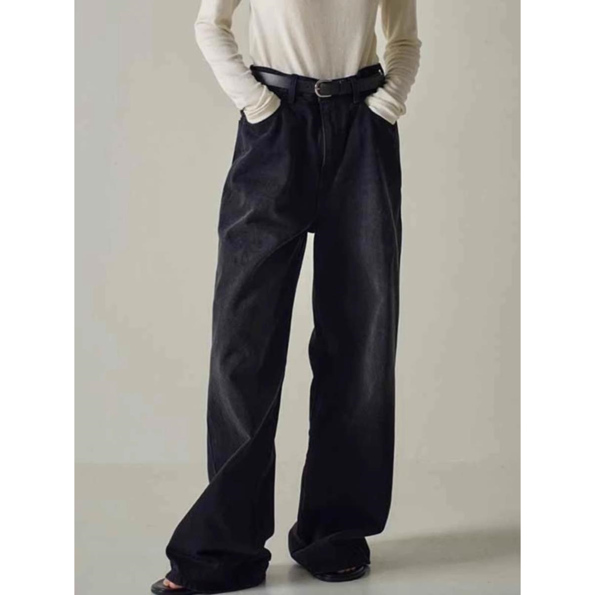 【现货】Rouje Life牛仔裤新款女黑色高腰显瘦显高阔腿裤长裤子,淘宝优惠券,粉丝福利购,淘宝优惠卷