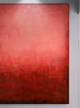 跨境手绘油画《满堂红》客厅装饰画红色系轻奢简约抽象画玄关