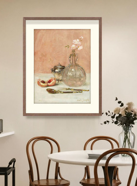 中古风装饰画客厅柿柿如意复古艺术挂画壁画玄关餐厅实木相框油画