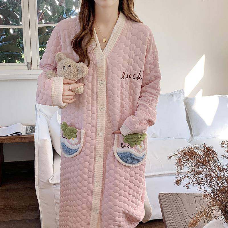 孕妇睡裙秋冬空气棉带胸垫产后哺乳连衣裙月子服待产喂奶长裙舒适,淘宝优惠券,粉丝福利购,淘宝优惠卷