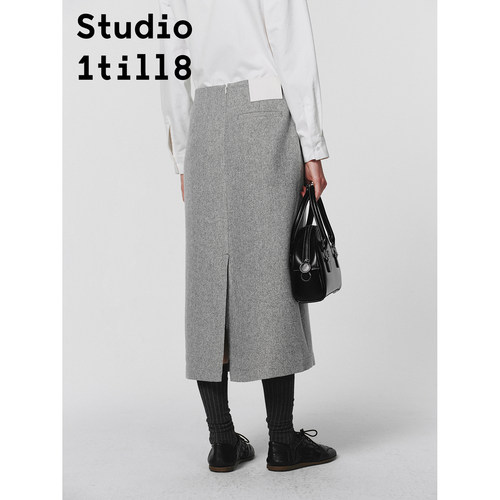 Studio1till8｜浅杂灰霜降感挺括一步裙通勤风H型长裙秋冬半身裙 - 图0