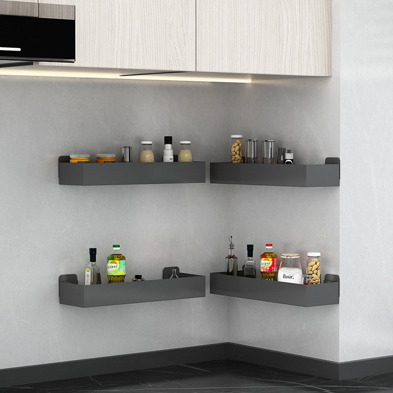 厨房枪灰色调料置物架壁挂式墙上免打孔收纳架超窄浴室阳台储物格,淘宝优惠券,粉丝福利购,淘宝优惠卷