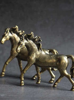 实心纯黄铜办公桌面小摆件生肖骏马古铜茶宠饰品工艺品礼品手把件