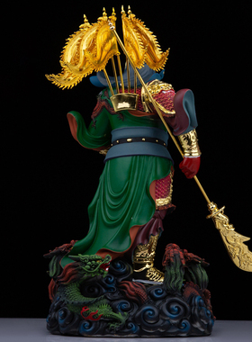 关公神像树脂聚宝盆旗开得胜关帝圣君武财神办公室开业工艺品摆件