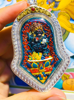 擦擦唐卡手绘立体黑财神西藏彩绘佛像小唐卡佛牌藏银吊坠男女项链