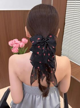 2026新款蝴蝶结气质碎花飘带抓夹女半扎发马尾夹后脑勺夏季发饰