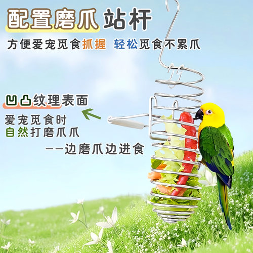 鸟类喂食器不锈钢水果蔬菜篮悬挂式玩具鹦鹉投喂神器鸟笼配件用品 - 图2