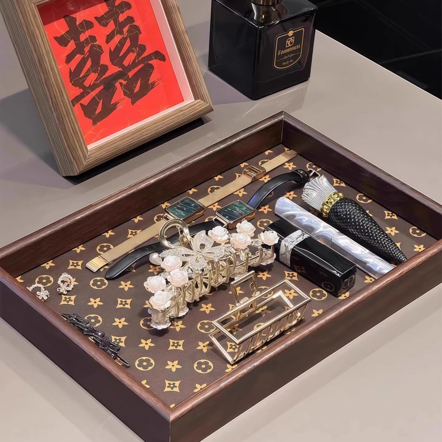 高档复古轻奢茶盘胡桃木家用长方形木质首饰收纳酒杯茶水文玩托盘,淘宝优惠券,粉丝福利购,淘宝优惠卷