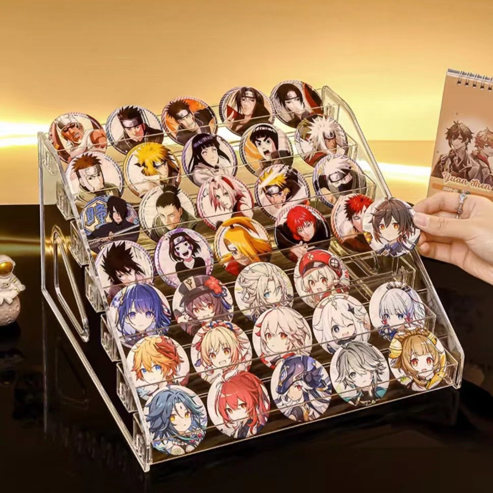 桌面展示板吧唧周边立牌收纳盒透明亚克力多层阶梯展示架谷子徽章 - 图0