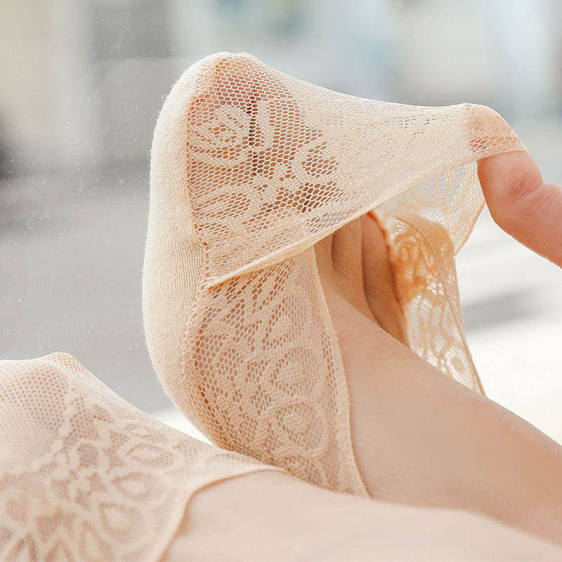 春夏季雀屏蕾丝船袜女袜脚底硅胶梅花防滑防脱均码薄款浅口隐形袜