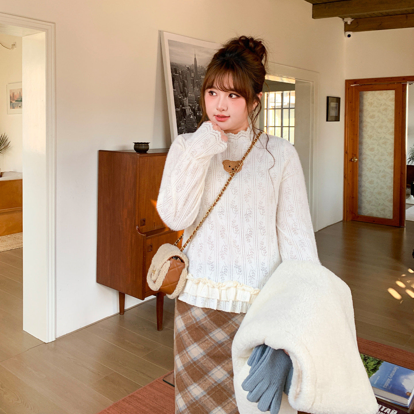 YUZI鱼子甜美少女感打底衫肌理感蕾丝花边复古可爱上衣大码女装,淘宝优惠券,粉丝福利购,淘宝优惠卷