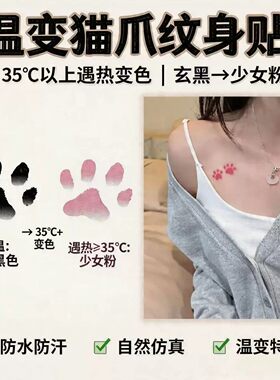 猫咪猫爪温变彩色纹身贴体温变色可爱萌宠手臂手背学生可洗贴纸