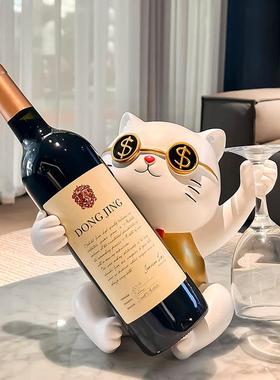 轻奢高档招财猫红酒架摆件家居客厅酒柜装饰品玄关餐桌电视柜摆设